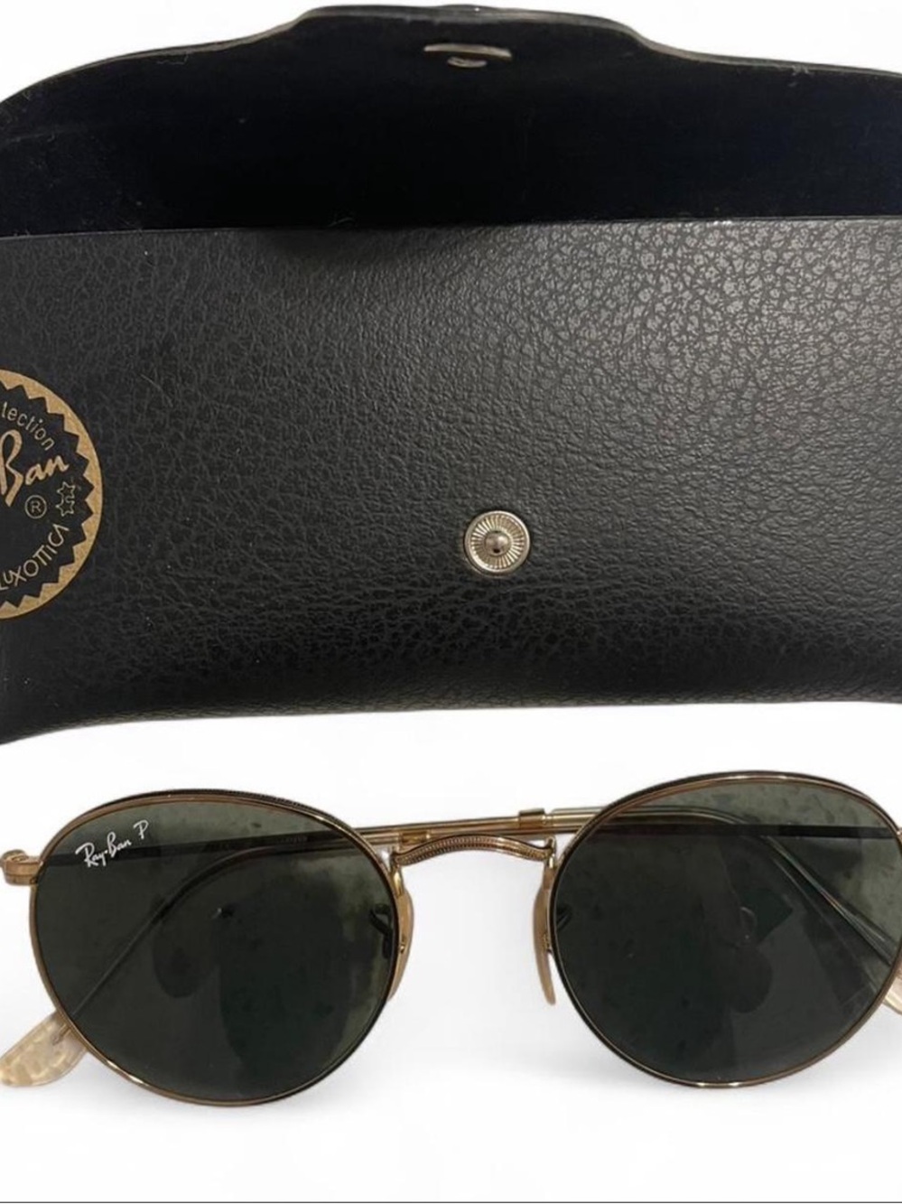 Ray-Ban Gold Frame Sunglasses with Dark Green Lenses
